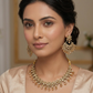 Crystal / Neutral - Medium Size Antique Gold Finish Necklace Set with Earrings & Head Piece - KAJ1016 03KK26
