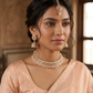 Baby Pink - Medium Size Antique Gold Finish Necklace Set with Earrings & Head Piece - 6NS449 04H26