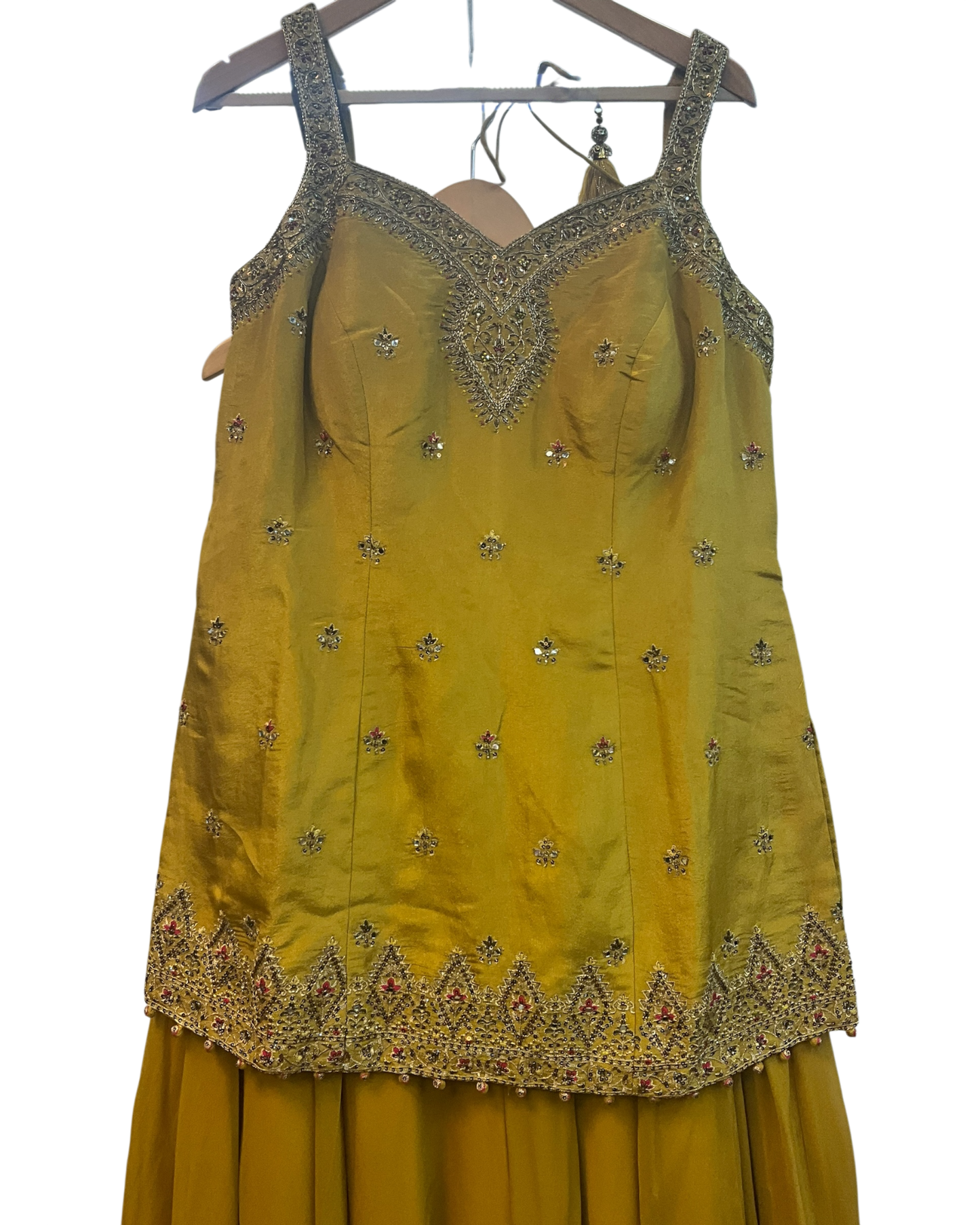 Size 18 (44") - Haldi Yellow - Designer Ladies Medium Length Sleeveless Top Palazzo Trousers Suit - VMK Varuna RA