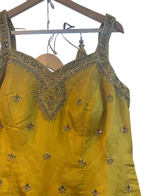 Size 18 (44") - Haldi Yellow - Designer Ladies Medium Length Sleeveless Top Palazzo Trousers Suit - VMK Varuna RA