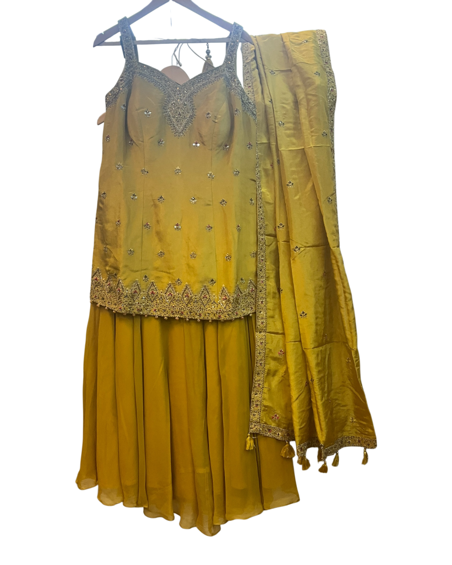 Size 18 (44") - Haldi Yellow - Designer Ladies Medium Length Sleeveless Top Palazzo Trousers Suit - VMK Varuna RA