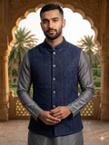Navy Blue - All Over Embroidered - Mens Indian Waistcoat - UK Stock - 24 hr Dispatch - KCS4089 06KC26