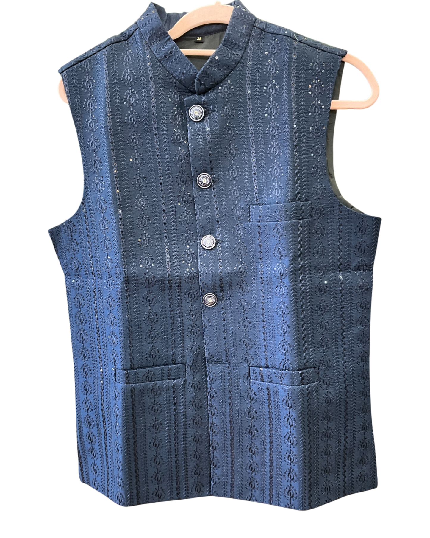 Navy Blue - All Over Embroidered - Mens Indian Waistcoat - UK Stock - 24 hr Dispatch - KCS4089 06KC26