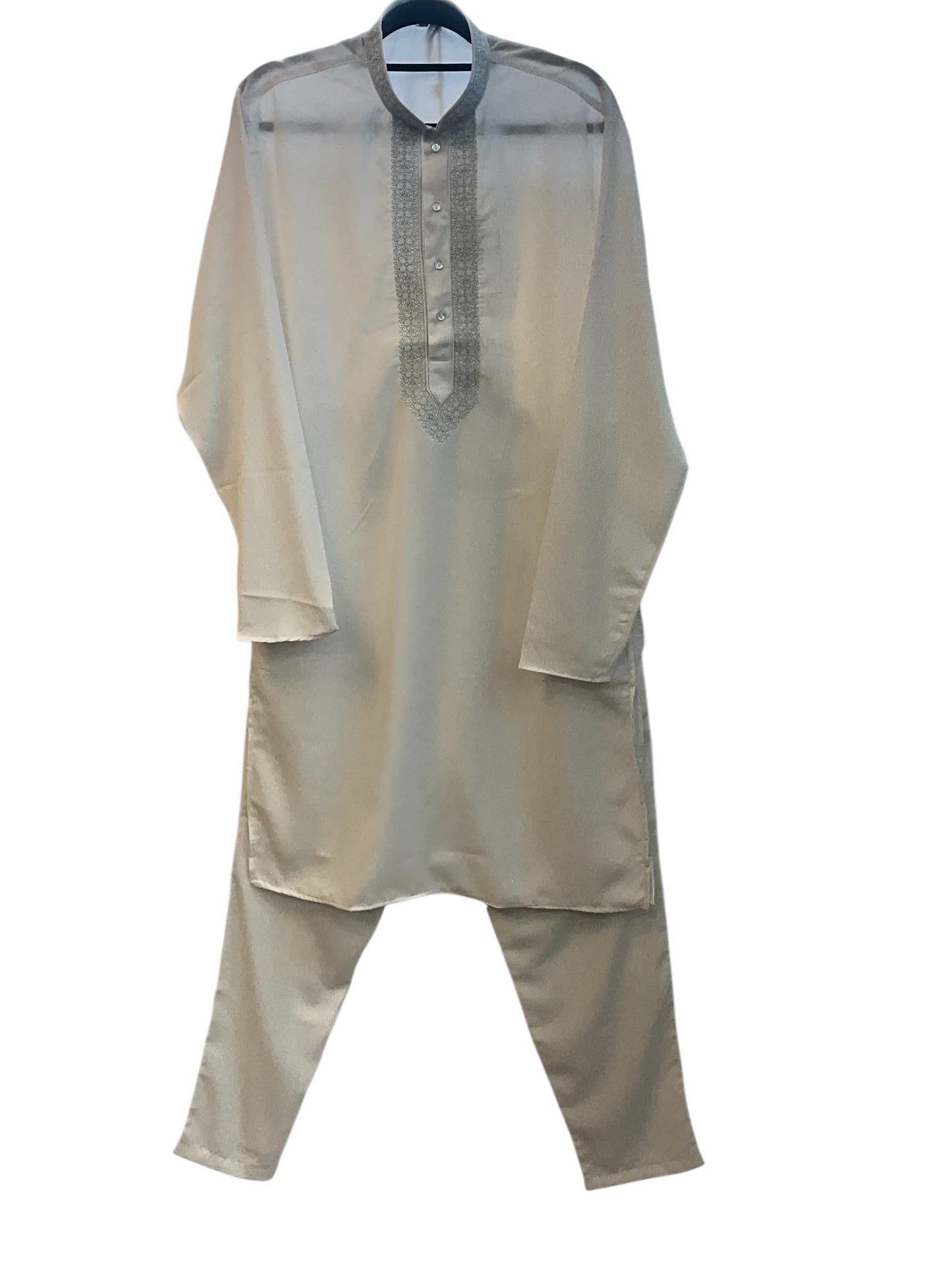 White - Soft Silky Mens Kurta Set with Neck Thread Embroidery -Eid Sangeet Mehendi Haldi - KCS2001 06KH26