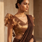 Size 36" / UK 10 - Copper Brown / Antique Gold - Butterfly Sleeves Saree blouse with cups - UK Stock - Quick Delivery - RNK - R975-KK