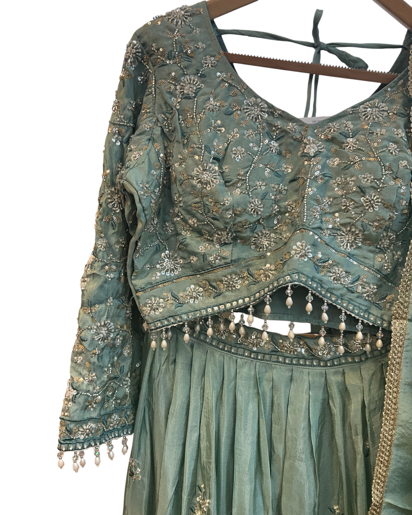 Size UK 14 (40" Bust) Long Sleeves - Pastel Turquoise - Silky Lehenga Set - Mehndi / Sangeet / Bridesmaids / Weddings / Garba  - UK Stock - 24h Dispatch - KM- VAN416 07JJ26