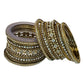 Clear White Stone and Pearl - Antique Gold Finish Bangles Set (Set of 18) - UK stock - SM, M, L, XL JAN2611 05P25