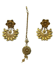 Gold Finish Temple - Large Size Antique Gold Finish Long Necklace Set with Earrings - AE2511 KR 0525