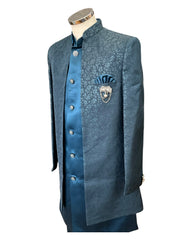 Teal - PREMIUM Mens Knee Length  Jacket with Long Waistcoat - Sherwani / Indo Western - Fantastic Fit - KCS6613 05RY25