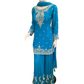 UK 12 / 38" - Turquoise Blue - Designer Ladies Sharara / Palazzo Trousers Suit - UK Stock - Sangeet / Henna / Weddings - SC1639 09RP25