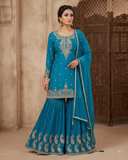 UK 12 / 38" - Turquoise Blue - Designer Ladies Sharara / Palazzo Trousers Suit - UK Stock - Sangeet / Henna / Weddings - SC1639 09RP25