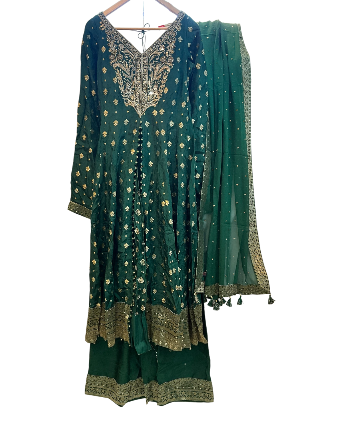 UK 10 / 36" - Forest Green - Designer Ladies Sharara / Palazzo / Anarkali Trousers Suit - UK Stock - Sangeet / Henna / Weddings - VMK Aradhya 04AY26