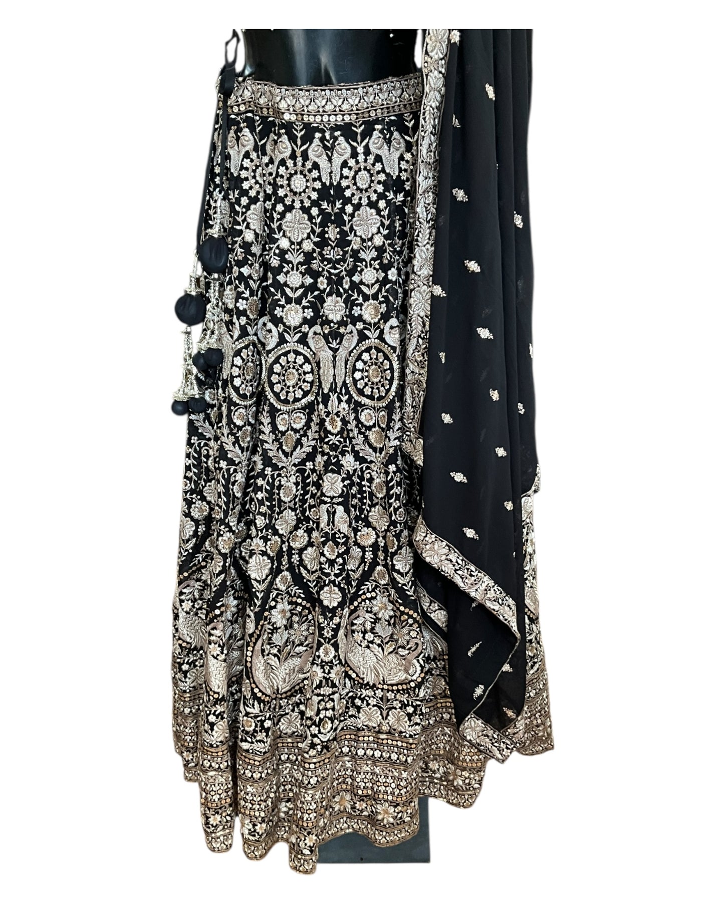 Rich Heavy Black Lehenga set with full Embroidery - Size 14 (40") - UK Stock - 24h Dispatch - KTC250616 RV