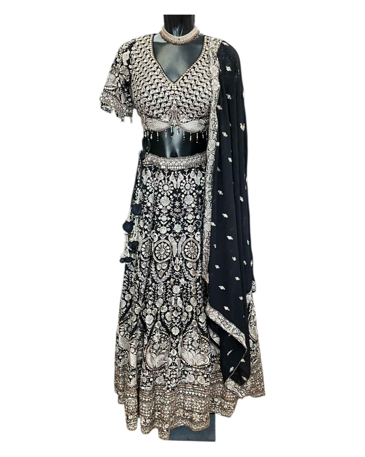 Rich Heavy Black Lehenga set with full Embroidery - Size 14 (40") - UK Stock - 24h Dispatch - KTC250616 RV
