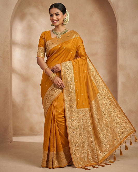 Haldi / Mustard Yellow 1 - Traditional Handloom Saree with Blouse Piece - UK stock - 24hr Dispatch - SP2630 KP