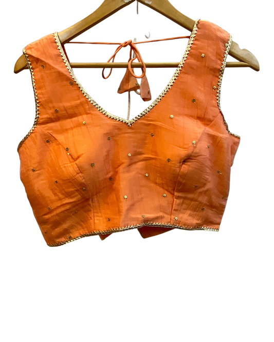 Coral - Crushed Tissue Lehenga Set - Mehndi / Sangeet / Bridesmaids / Weddings / Garba  - Size UK 12 (38" Bust) Adjustable to Size 14 - UK Stock - 24h Dispatch - AF2604 02VA26