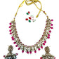 Magenta Pink - Medium Size Antique Gold Finish Necklace Set with Earrings - RAK415 08A25