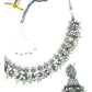 Clear / Silver - Medium Size Silver Finish Necklace Set with Earrings - RAK415 08A25
