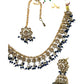 Navy Blue - Medium Size Antique Gold Finish Necklace Set with Earrings & Head Piece - RAK417 08R25