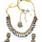 Navy Blue - Medium Size Antique Gold Finish Necklace Set with Earrings & Head Piece - RAK417 08R25