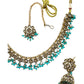 Light Blue - Medium Size Antique Gold Finish Necklace Set with Earrings & Head Piece - RAK417 08R25
