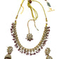 Magenta Dark Pink - Medium Size Antique Gold Finish Necklace Set with Earrings & Head Piece - RAK417 08R25