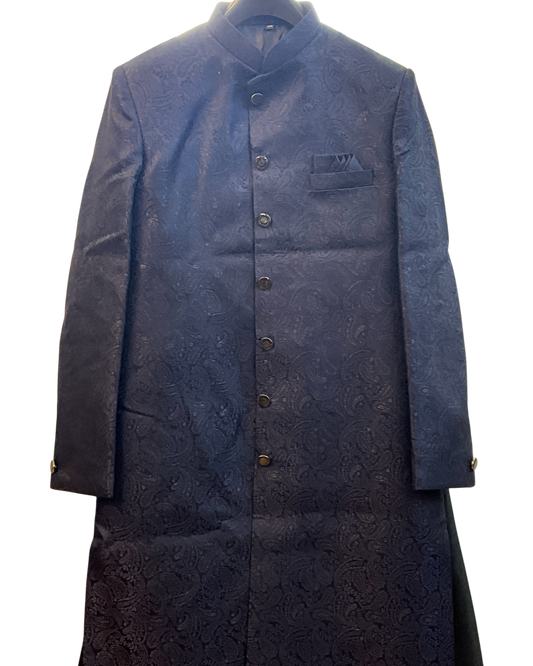 Royal Navy Blue - Classic Banarasi Handloom Brocade Sherwani with quality Buttons -  BS788 08JC25