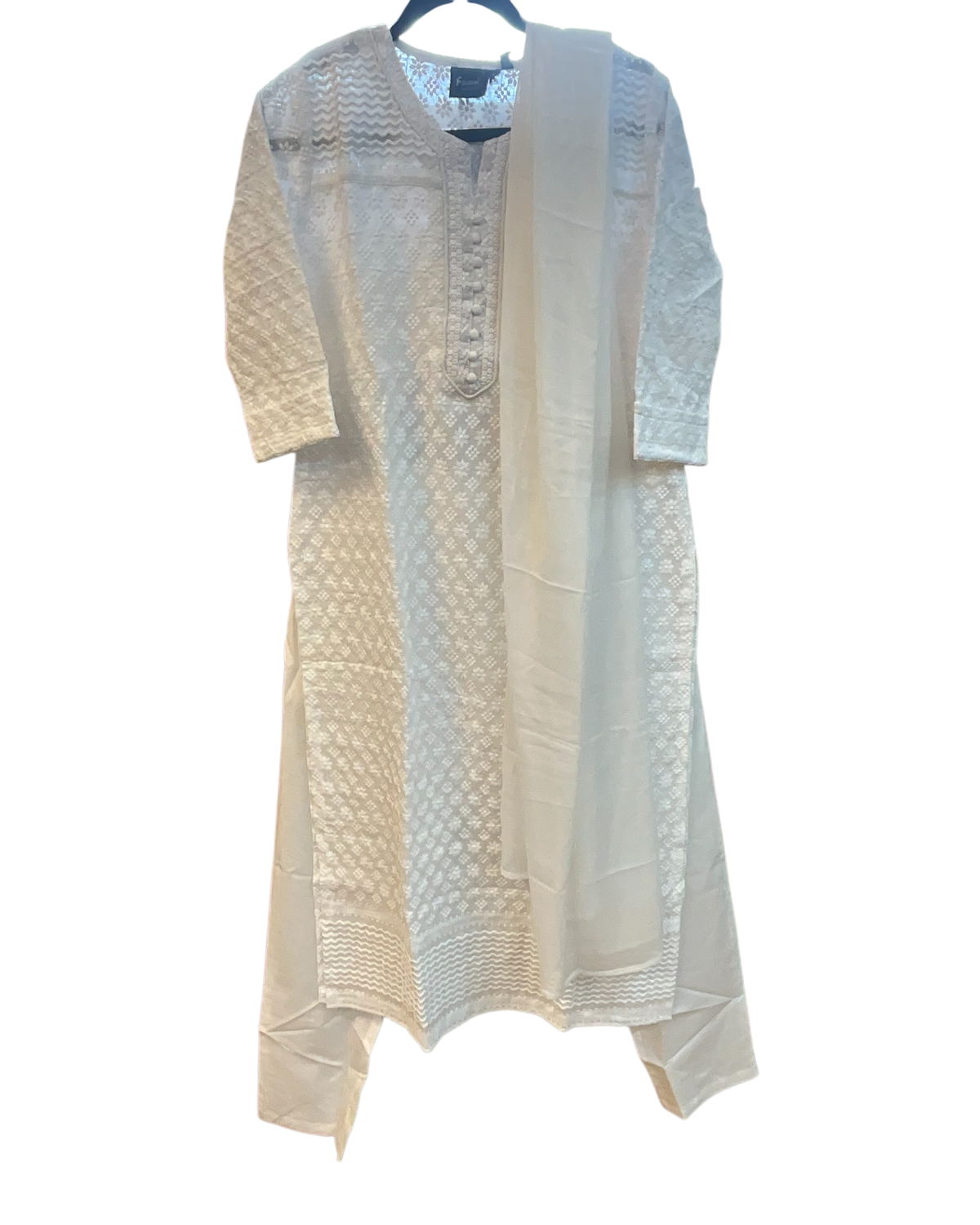 XS to XXXL - White - Lucknowi Cotton Ladies Salwar Kameez / Punjabi Suit with Chiffon Dupatta - Funeral  / Church ARV2176 KC
