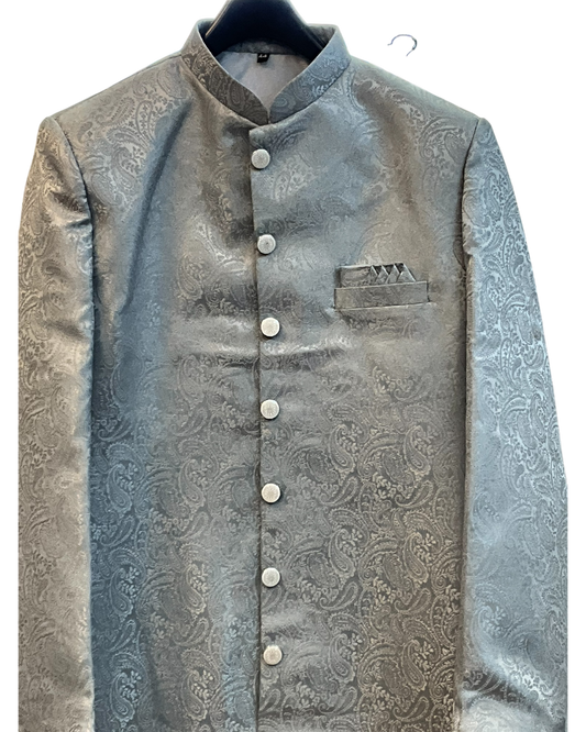 Silver / Light Grey - Classic Banarasi Handloom Brocade Sherwani with quality Buttons -  BS788 08JC25