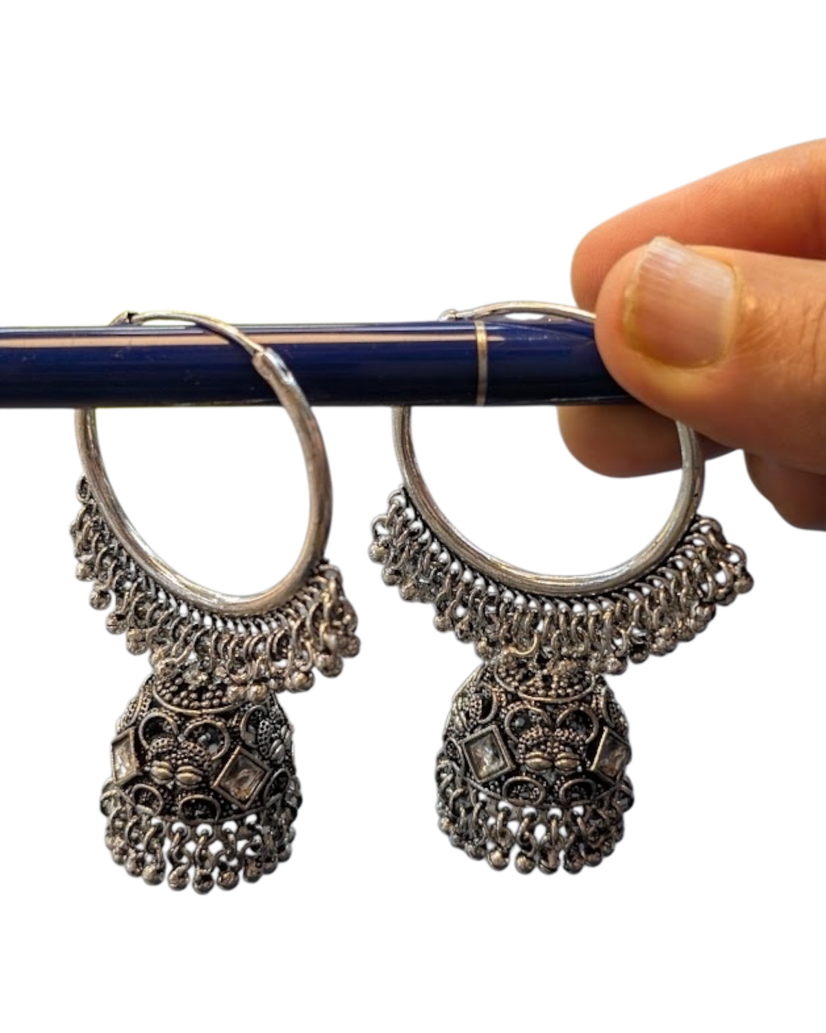 Oxidised Silver Hoop Jhumka Earrings with Ghungroo Detail - Bollywood - Weddings - 15BE47 09Ap26
