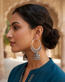 Oxidised Silver Hoop Jhumka Earrings with Ghungroo Detail - Bollywood - Weddings - 15BE47 09Ap26