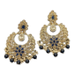 Regal Sapphire Navy Blue Floral Crescent Kundan Chandbali Earrings - Bollywood - Weddings - 6ER166 09A26