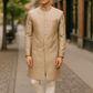 Beige / Gold - Classic Self Brocade Mens Sherwani with Quality Buttons - Smart Trousers - UK stock - 2/3 Days Delivery - YD2504 PY