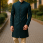Teal Blue - Classic Self Brocade Mens Sherwani with Quality Buttons - Smart Trousers - UK stock - 2/3 Days Delivery - YD2504 PY