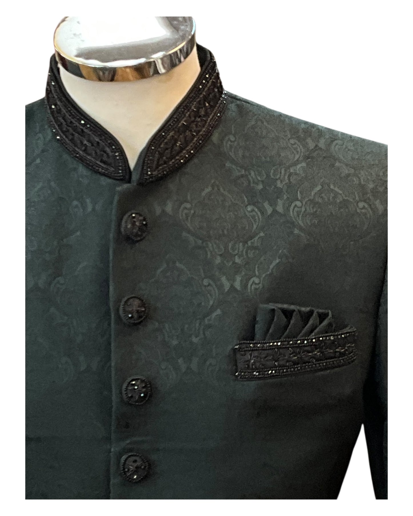 Bottle Green - Rich Banarasi Stone Work Sherwani with Black Embroidery - BS992 08RP25