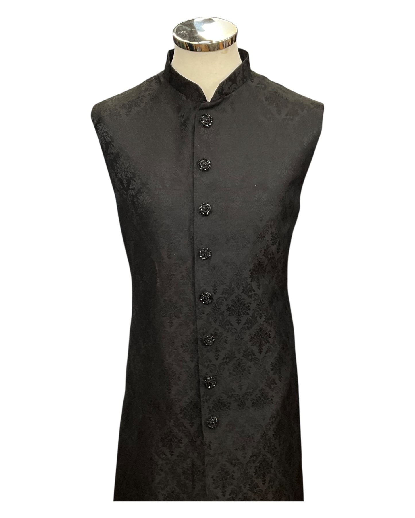 Size 40" - Black - Rich Banarasi Stone Work Double Layer Sherwani - UK Stock - BS1034 08KVY25