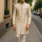 Light Gold - Hand Embroidered Banarasi Handloom Gold Brocade Sherwani with Gold Buttons - UK Stock - BS1028 08RC25