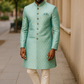 Sky / Light Blue - Classic Banarasi Handloom Brocade Sherwani with Gold Buttons - UK Stock - BS787 08JC25
