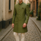 Mehndi Henna Green - Classic Banarasi Handloom Brocade Sherwani with Gold Buttons -  BS787 JP 08JC25