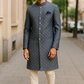 Grey - Classic Banarasi Handloom Brocade Sherwani with Gold Buttons - UK Stock - BS787 08JC25