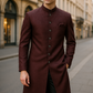 Dark Maroon / Wine - Classic Banarasi Handloom Brocade Sherwani with Gold Buttons -  BS788 08JC25
