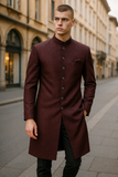 Dark Maroon / Wine - Classic Banarasi Handloom Brocade Sherwani with Gold Buttons -  BS788 08JC25