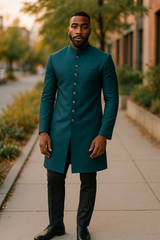 Teal - Classic Banarasi Handloom Brocade Sherwani with quality Buttons -  BS788 08JC25