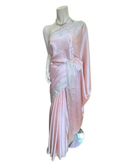 Baby Pink - Stone Work Satin Saree with Blouse Piece - UK stock - 24hr Dispatch - SP250423 VP
