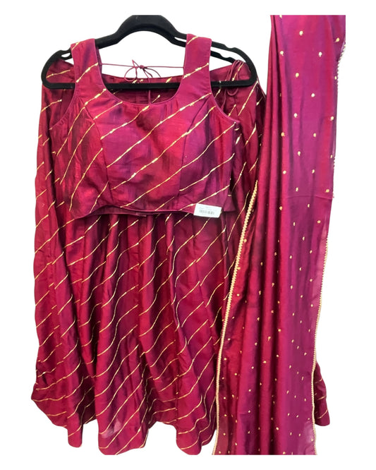 Dark Magenta -  Dupion Silk Lehenga Set - Size UK 12 (38" Bust) Adjustable to Size 14 - UK Stock - 24h Dispatch - AF2506 09TY25