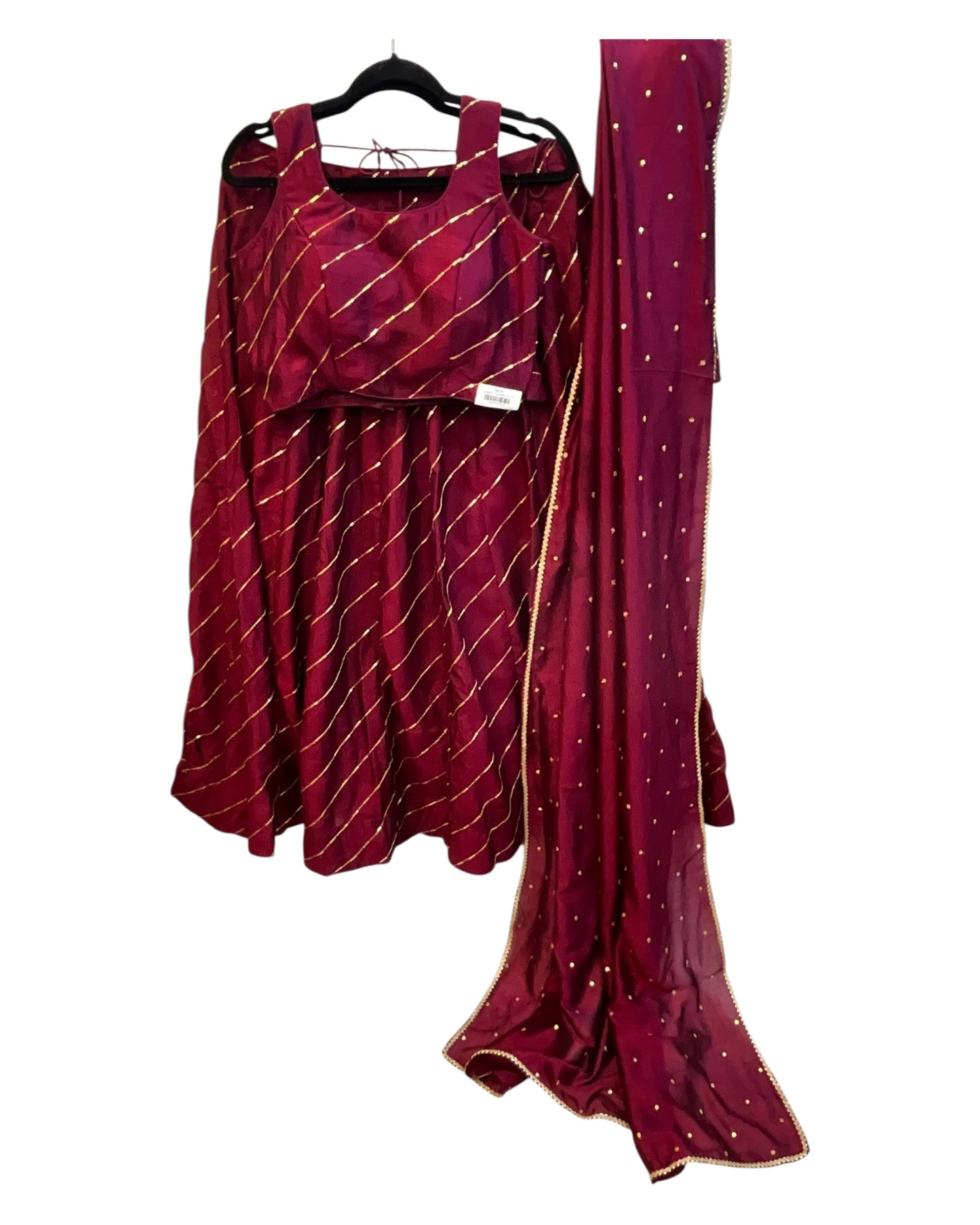 Dark Magenta -  Dupion Silk Lehenga Set - Garba / Dandia , Mehndi / Sangeet / Weddings - Size UK 12 (38" Bust) Adjustable to Size 14 - UK Stock - 24h Dispatch - AF2506 09TY25