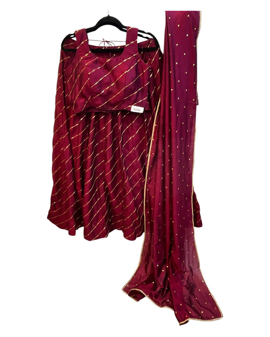 Dark Magenta -  Dupion Silk Lehenga Set - Garba / Dandia , Mehndi / Sangeet / Weddings - Size UK 12 (38" Bust) Adjustable to Size 14 - UK Stock - 24h Dispatch - AF2506 09TY25