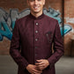 Bright Wine / Maroon - PREMIUM Slim Fit Mens Self Brocade BandhGala / Prince / Chinese Collar Jacket - Fantastic Fit - CS2501 08TA25