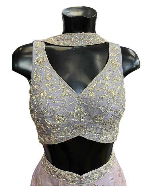 Pastel Lilac - Designer Ladies Short Top Palazzo Trousers Suit - Size 12 (38") - VMK Rohini RP