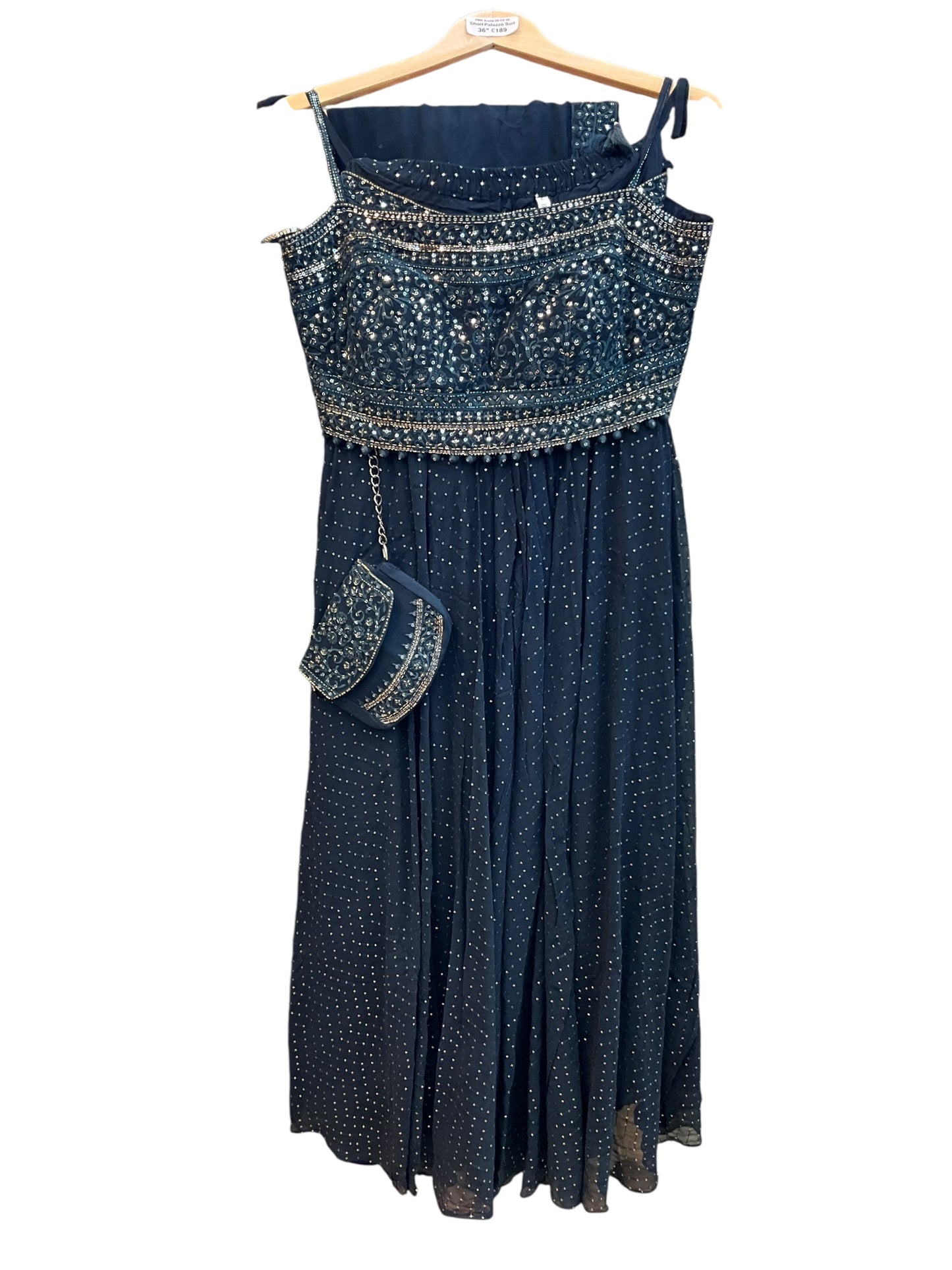 Dark Teal - Designer Ladies Short Top Palazzo Trousers Suit - Size 10 (36") - VMK ARPITA CP